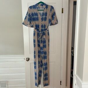 Ciebon Blue and tan printed jumpsuit. Size small.